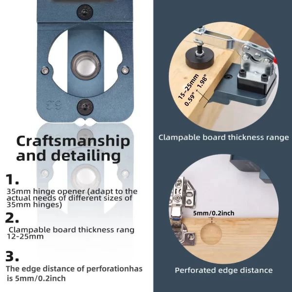 Woodworking Upgrade 35mm Concealed Hinge Jig Kit Hinge Boring Jig Drilling Guide Locator for Face Frame Cabinet Cupboard Tools - Image 4