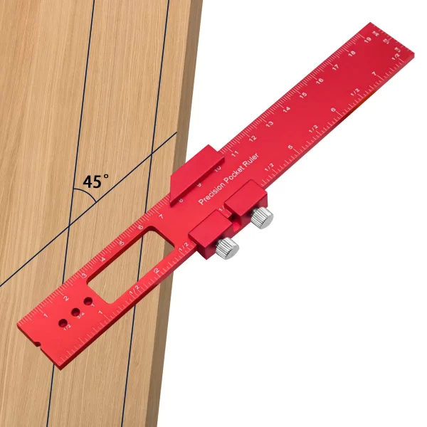 Precision Pocket Ruler T-Type Scribing Ruler Carpenty Square T Track Ruler Inch and Metric Measuring Marking Ruler W/ Slide Stop - Image 4