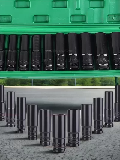 Socket wrench set, universal socket wrench set, deep-slot socket wrench set, pneumatic maintenance tool wrench 10-piece set