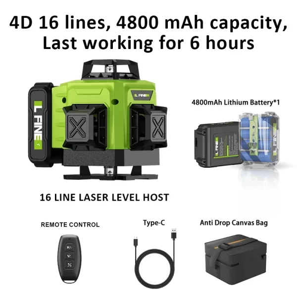 LFINE 3D/4D Laser Level 8/12/16 Lines Horizontal And Vertical With Remote Control 8 Lines 360°Self-leveling Laser Levels - Image 11