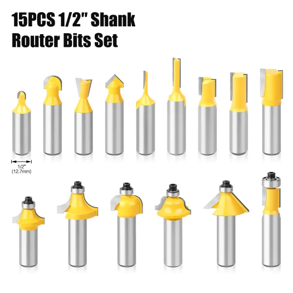 15PCS 1/4in 1/2in 6mm 8mm Shank Router Bit Set Trimming Straight Beading Milling Cutter Carbide Cutting Woodworking Tools - Image 7