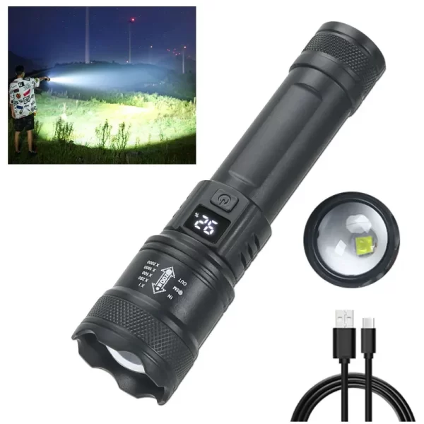 High Strong Power Led Flashlights 2000LM Tactical Torch with Display Light USB Charging - Image 8