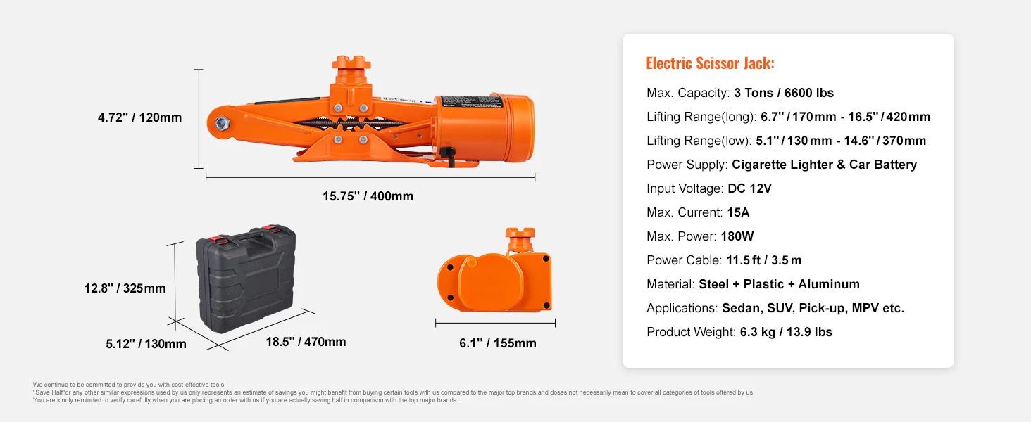 SucceBuy Electric Car Jack 3T Scissor Jack with Electric Impact Wrench 12V Portable Car Jack - Image 17