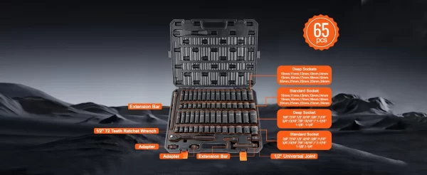 SucceBuy 1/2" Drive Impact Socket Set  6 Point Cr-V Alloy Steel - Image 14