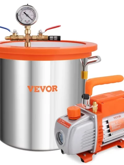 3 Gallon Vacuum Chamber and 3.5 CFM Pump Kit Tempered Glass Lid Vacuum Degassing Chamber Kit Single Stage Vacuum Pump with 250