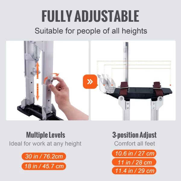 SucceBuy Drywall Stilts 18''/36''Adjustable Aluminum Tool Stilts with Protective Knee Pads Non-Slip Work Stilts - Image 4