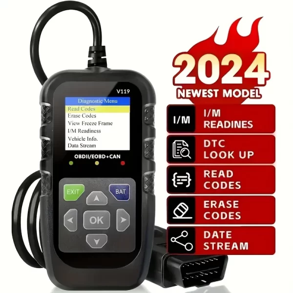 Obd2 Scanner Diagnostic Tool with Voltage Tester, Obdii Engine Fault Code Reader, Eobd + Can Charging Tester