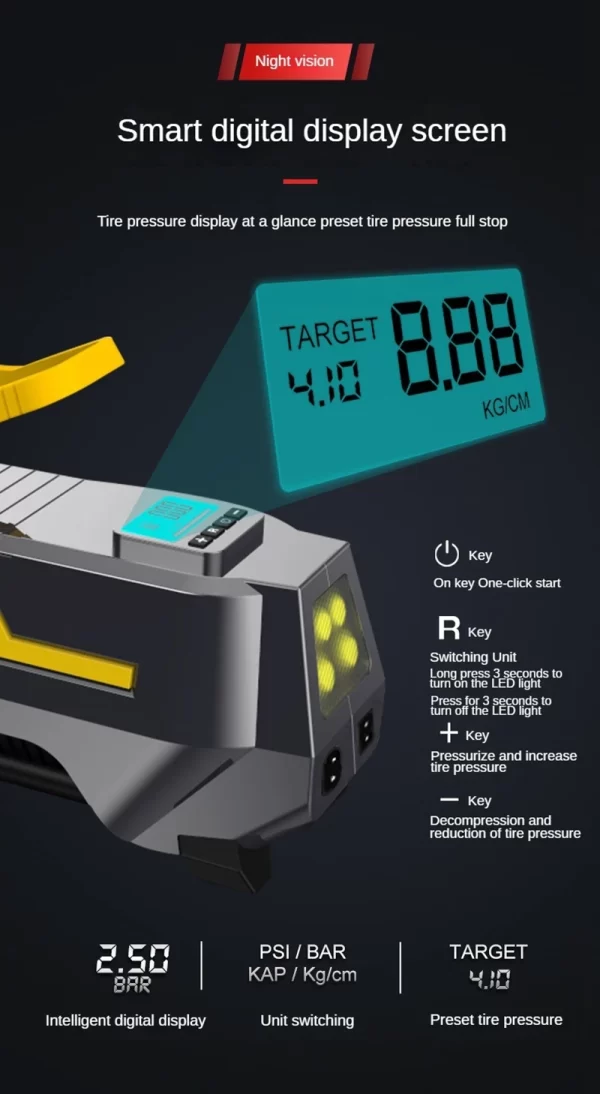 DC/AC 12V/100-230V 150PSI Car Air Compressor Tire Inflator Air Pump with Digital Pressure Gauge - Image 13