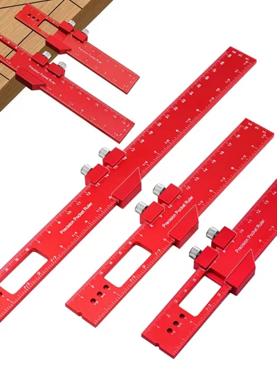 Precision Pocket Ruler T-Type Scribing Ruler Carpenty Square T Track Ruler Inch and Metric Measuring Marking Ruler W/ Slide Stop