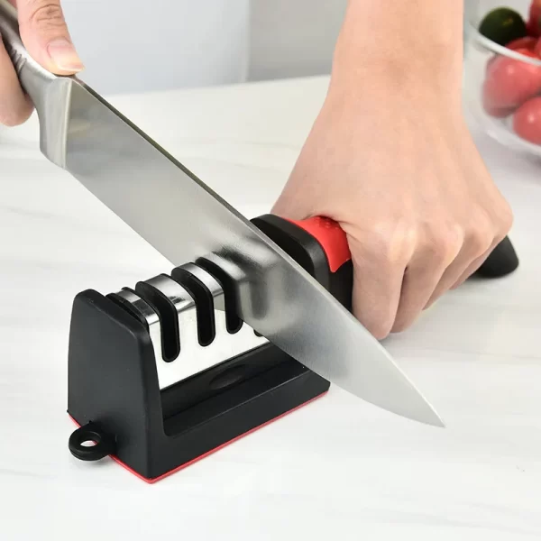 Kitchen 4Segment Knife Sharpener Household Multi-Functional Hand-Held Three-Purpose Black Sharpening Stone - Image 8