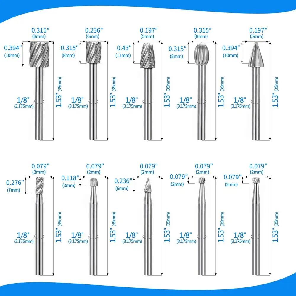 10pcs HSS Rotary File For Steel Milling Cutters For Metal Rat-tail File Hard Metal Rotary File Set - Image 13