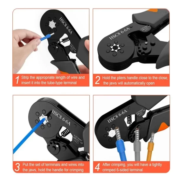 Hexagonal Self-Adjustable Ratchet Ferrule Crimping Tool Kit 23-10AWG 0.25-6mm² Crimper Kit with 400-2000pcs Wire Terminals - Image 4