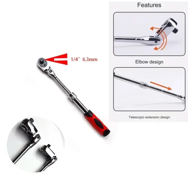 Hot Sale Multifunctional Hand Tool Telescopic 72 Teeth 1/4 3/8 1/2 Inch Drive Quick Released Ratchet Wrench with Adjustable Head - Image 9