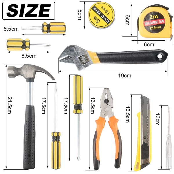 8/9/12/13Piece Tools Set General House hold Hand Tool Kit with Plastic Toolbox Storage Case - Image 15