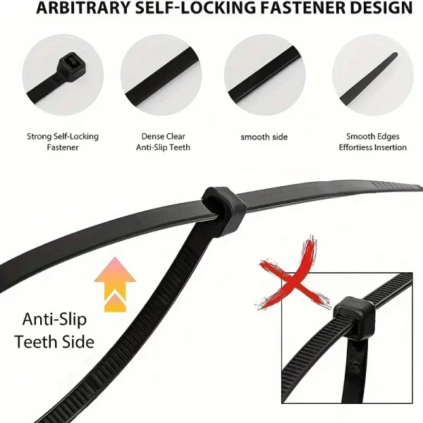 100pcs Black Cable Ties High Tensile Strength, Uv Resistant, Self-Locking - Image 4