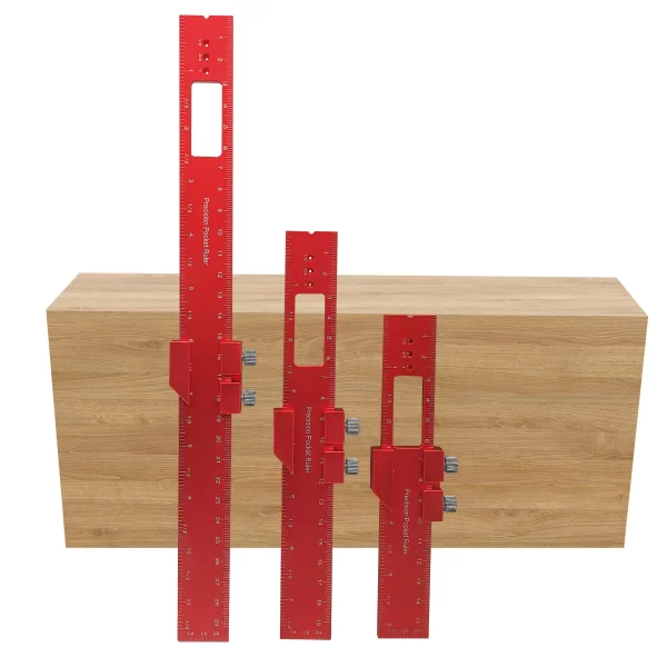 Precision Pocket Ruler T-Type Scribing Ruler Carpenty Square T Track Ruler Inch and Metric Measuring Marking Ruler W/ Slide Stop - Image 6