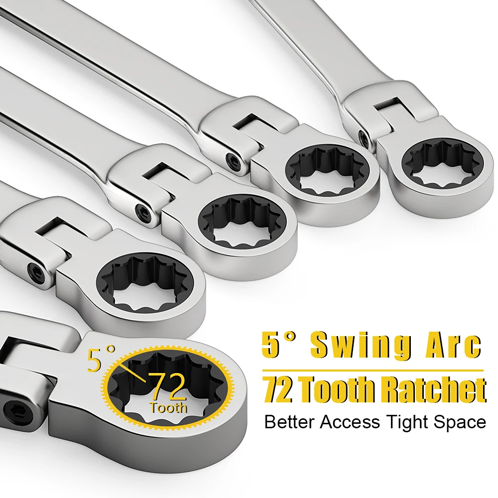 Ratcheting Combination Wrench Set, 6-23mm Metric Flex Head Ratcheting Wrench - Image 2