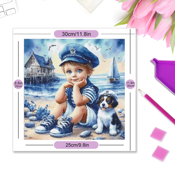 Momoart Full Diamond Painting Kid Boy Portrait Picture Of Rhinestones Mosaic Dog DIY Embroidery Seasdie - Image 3