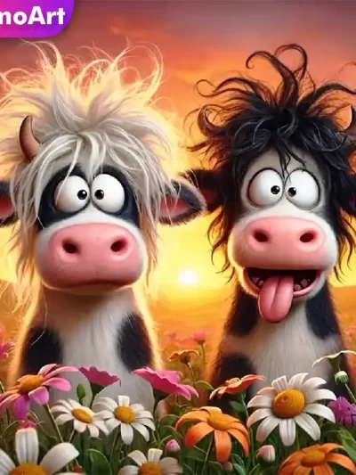 Momoart 5D DIY Diamond Mosaic Cattle Animal Embroidery Flower New Arrival Full Square Round Diamond Painting Cow Handicraft