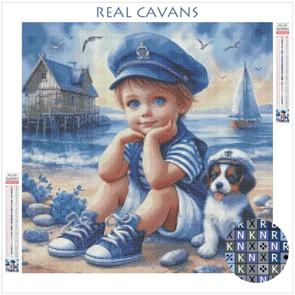 Momoart Full Diamond Painting Kid Boy Portrait Picture Of Rhinestones Mosaic Dog DIY Embroidery Seasdie - Image 2