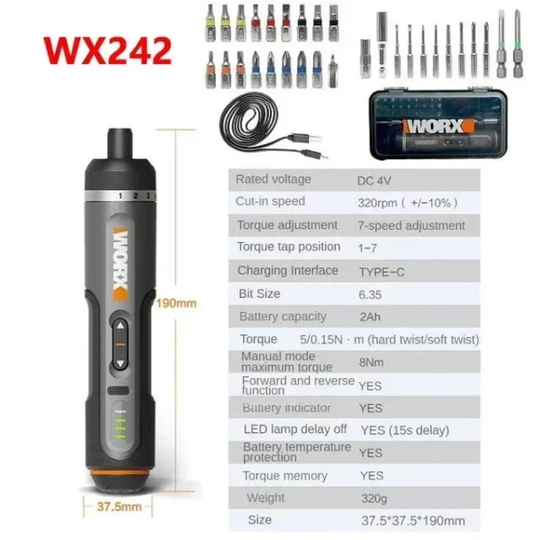 Worx 4V Electrical Screwdrivers Set WX242 Portable Smart Cordless Power Screw Driver Mini Electric Drill Home Repair Power Tool - Image 7