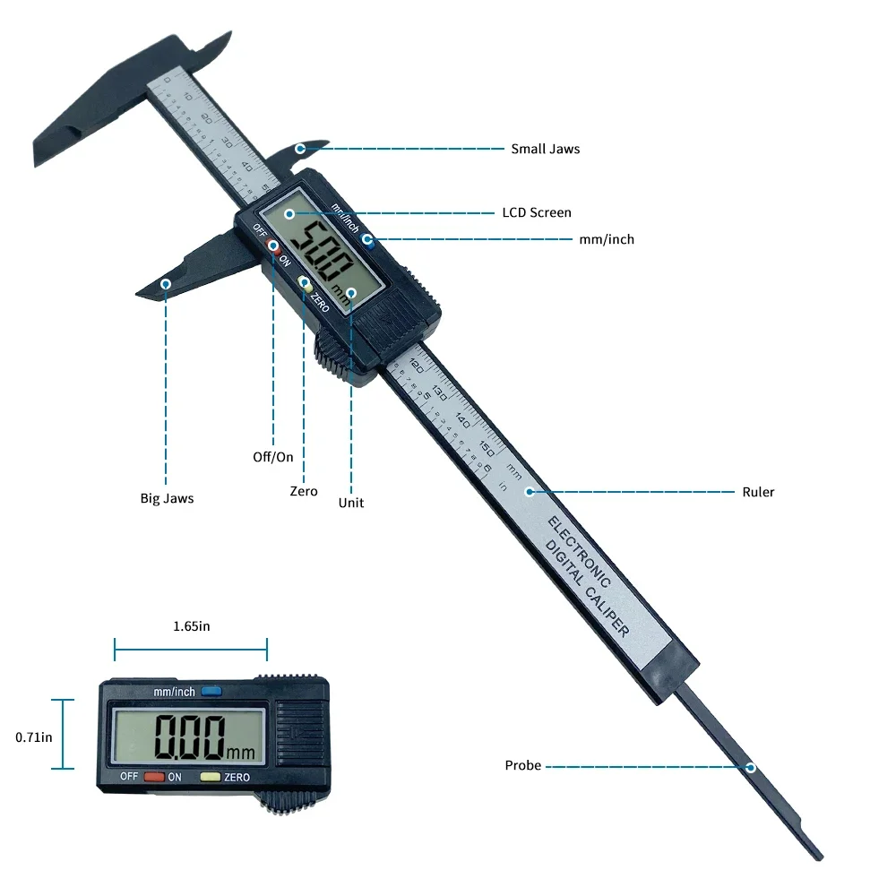 150mm 100mm Electronic Digital Caliper Carbon Fiber Dial Vernier Caliper Gauge Micrometer - Image 10