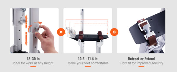 SucceBuy Drywall Stilts 18''/36''Adjustable Aluminum Tool Stilts with Protective Knee Pads Non-Slip Work Stilts - Image 10