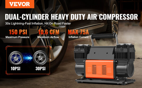 SucceBuy Tire Inflator Compressor 6-10 CFM Heavy Duty Air Compressor Dual-Cylinder 150PSI Air Pump - Image 10