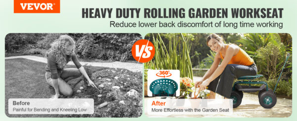 VEVOR Garden Cart Rolling Workseat with Wheels Gardening Stool - Image 10