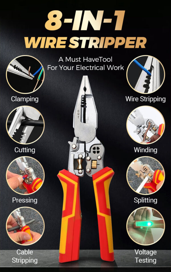 8-in-1 Multi-function Wire Stripper Electricians Voltage Testing Cable Cutting - Image 8
