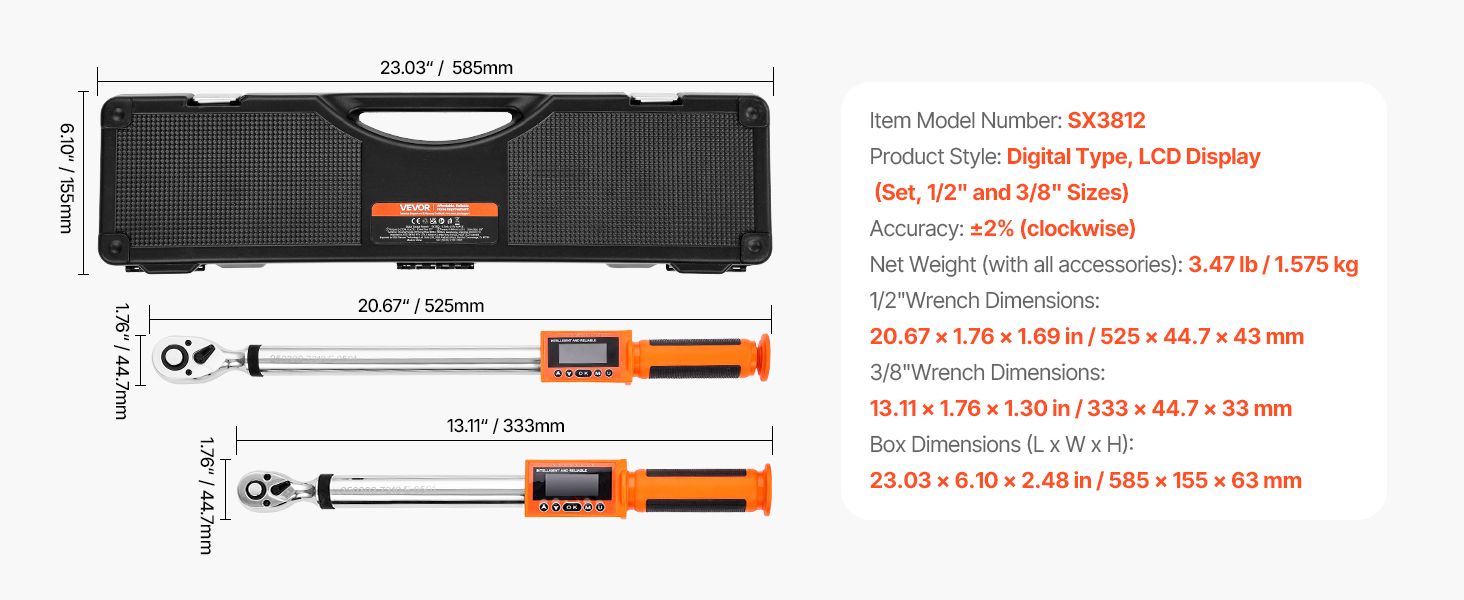 VEVOR Digital Torque Wrench 72-Tooth ±2% High Accuracy Electronic Torque Wrench Preset Value Buzzer - Image 21