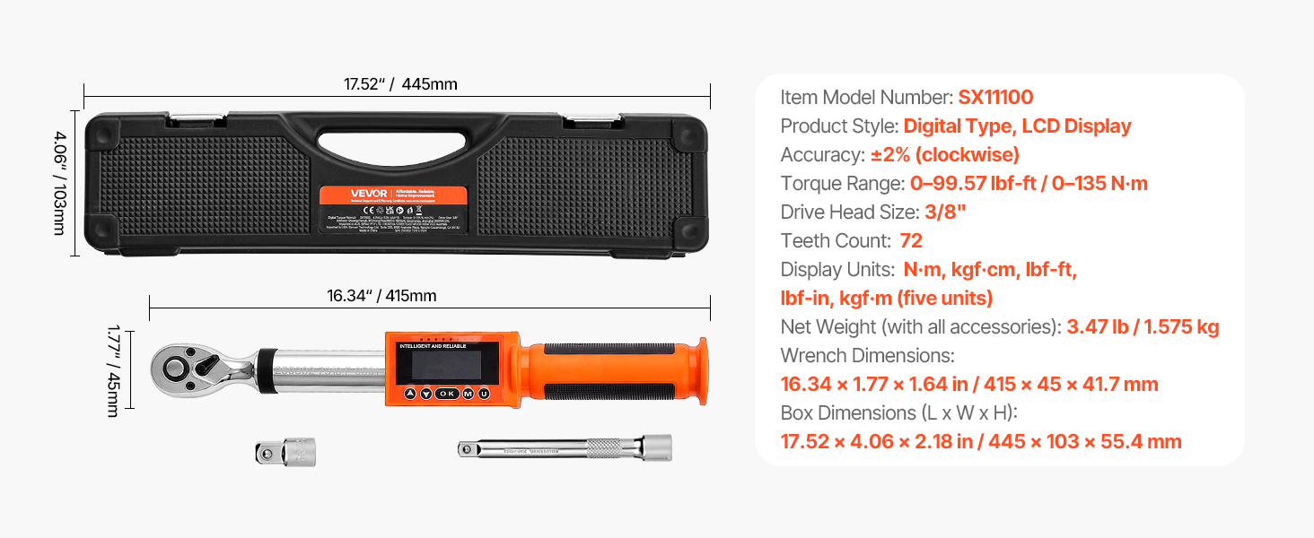VEVOR Digital Torque Wrench 72-Tooth ±2% High Accuracy Electronic Torque Wrench Preset Value Buzzer - Image 20