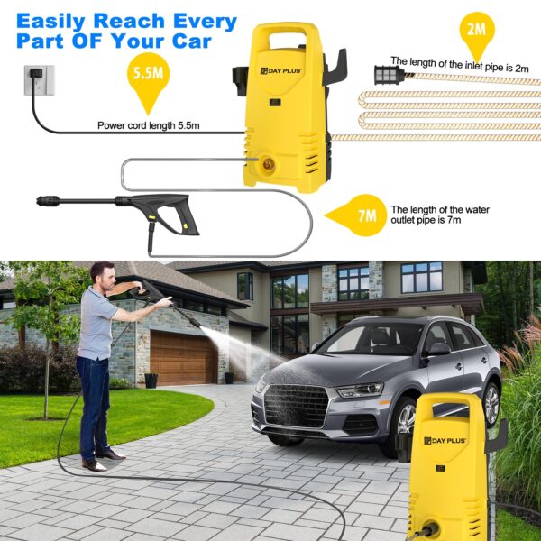 Electric High Pressure Washer 1600W,120bar,380l/h Adjustable Lance from 0 to 180°,7m Flexible Hose - Image 12