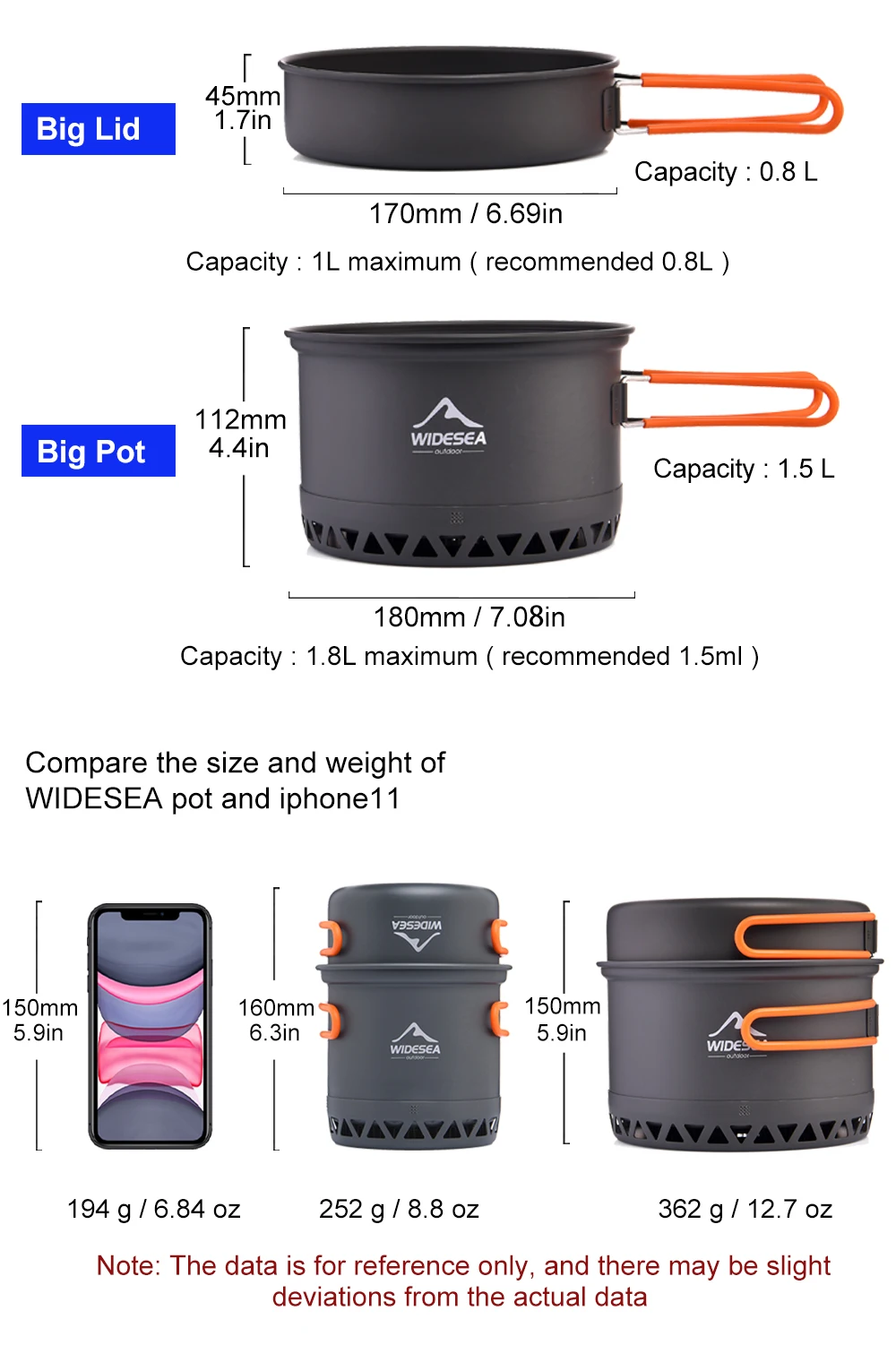 Widesea Camping 1.3L 2.3L Cookware Outdoor Cooking Set Heat Cooker Travel Tableware Pot Kettle - Image 13