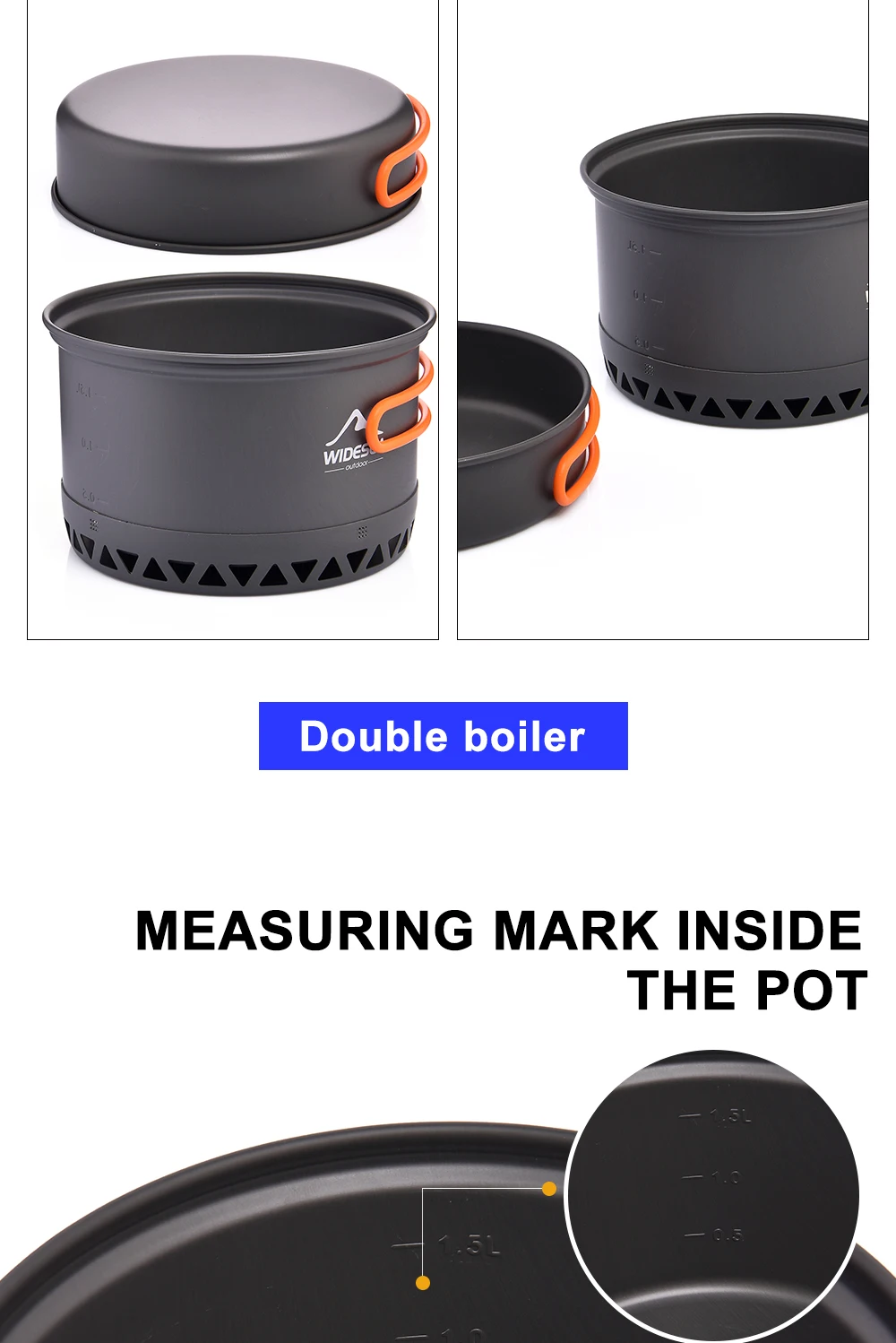 Widesea Camping 1.3L 2.3L Cookware Outdoor Cooking Set Heat Cooker Travel Tableware Pot Kettle - Image 15