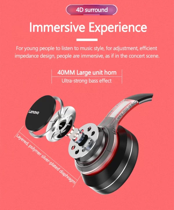 Lenovo HD200 Bluetooth Earphones Over-ear Foldable Computer Wireless Headphones Noise Cancellation HIFI Stereo Gaming Headset - Image 15