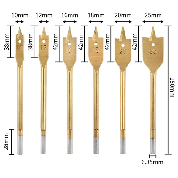 6 Pcs Spade Drill Bit Set Paddle Flat Bits 10/12/16/18/20/25mm - Image 8