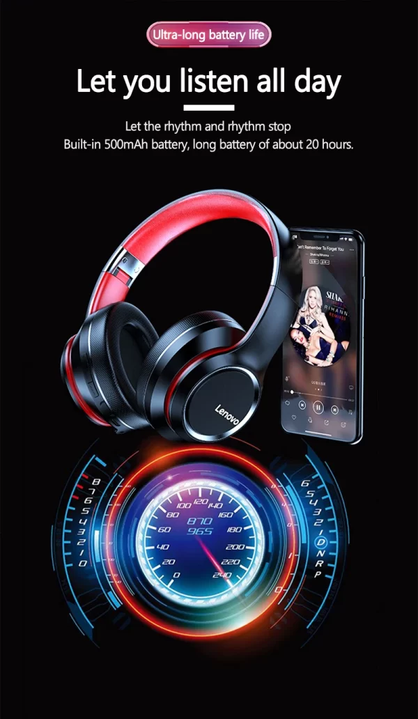 Lenovo HD200 Bluetooth Earphones Over-ear Foldable Computer Wireless Headphones Noise Cancellation HIFI Stereo Gaming Headset - Image 11