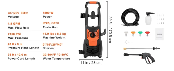 SucceBuy Electric Pressure Washer Power Washer Quick Connect Nozzles Foam Cannon Retractable Handle for Portable to Clean Patios - Image 19
