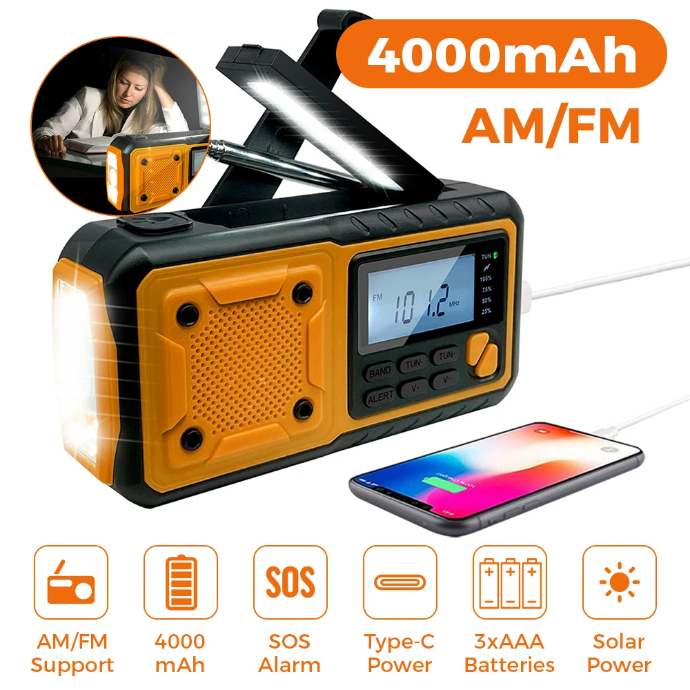 LOTOTG Portable Emergency Solar Power Radio Hand Crank Charging AM/FM Weather Radio Led Reading Flashlight Bank Phone Charger - Image 10