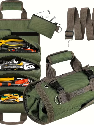Heavy-Duty Roll-Up Tool Bag - Oxford Fabric Multi-Tool Organizer