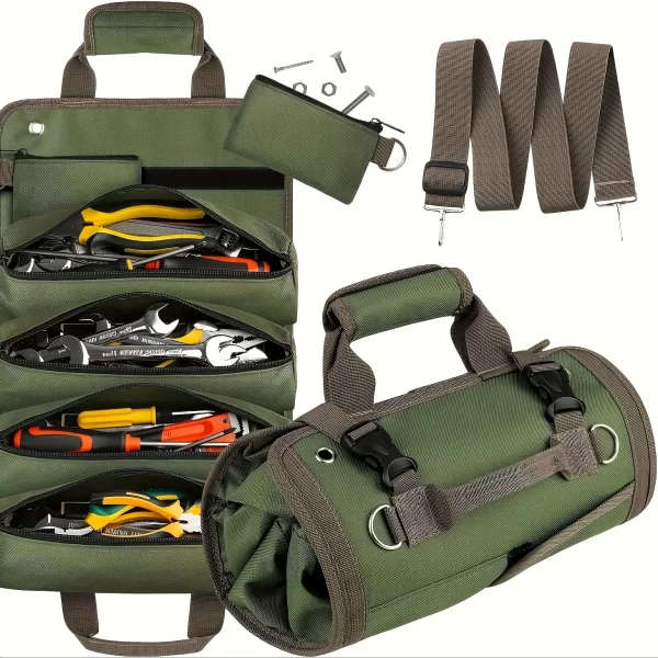 Heavy-Duty Roll-Up Tool Bag - Oxford Fabric Multi-Tool Organizer