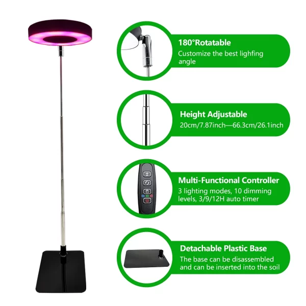 Three color with base plant light Full spectrum LED indoor plant growth light 3/9/12 timing height adjustable 10 levels dimming - Image 9