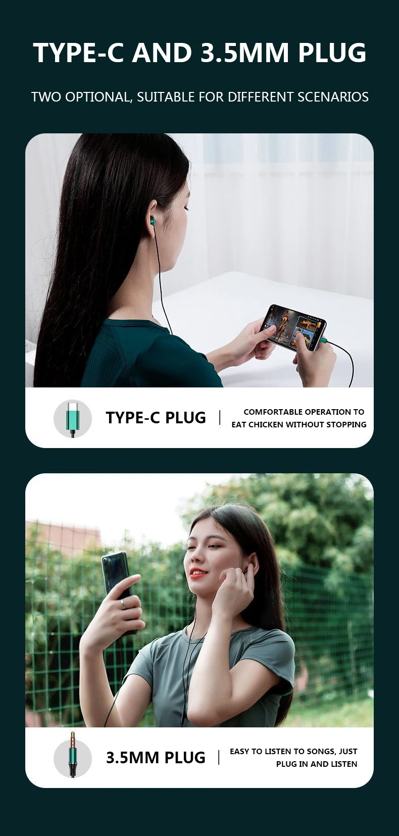 #Type C Headphones HiFi Bass Stereo Volume Control Headset With HD Mic 3.5mm Wired Earbuds For iPhone15/Samsung Galaxy Earphones - Image 18