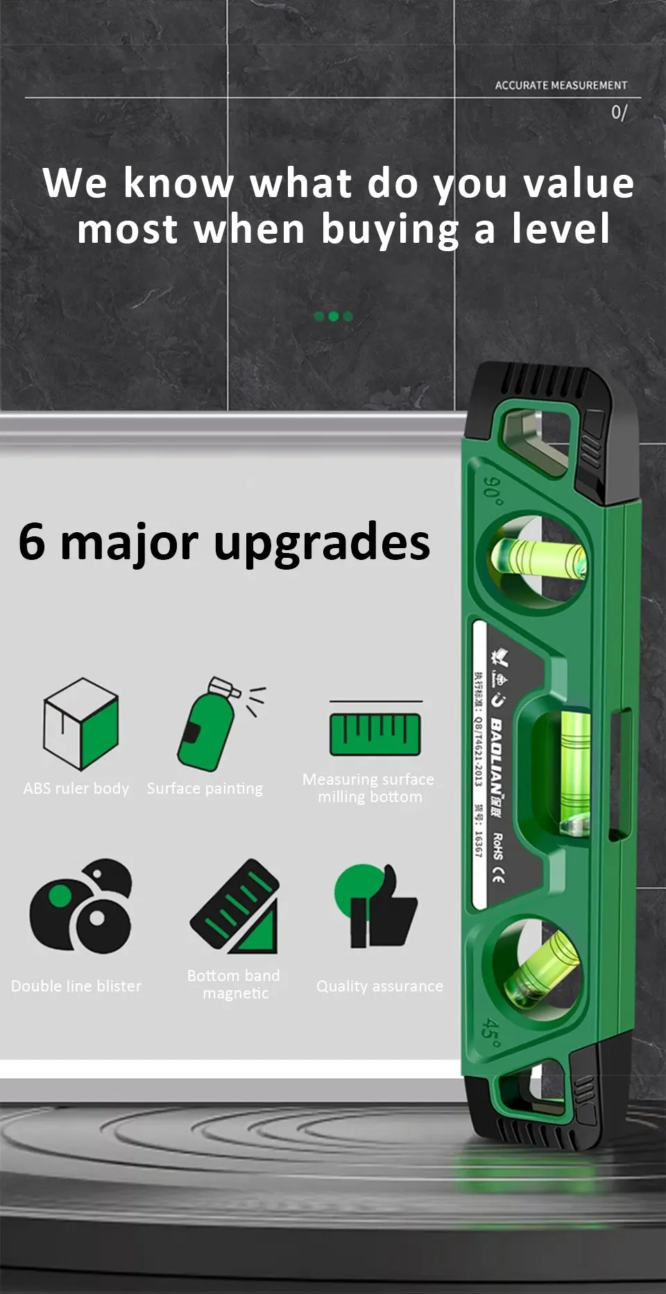 225MM Three Bubble Level Ruler High Precision Spirit Level Magnetic Lever Angle Gauge Finder - Image 9