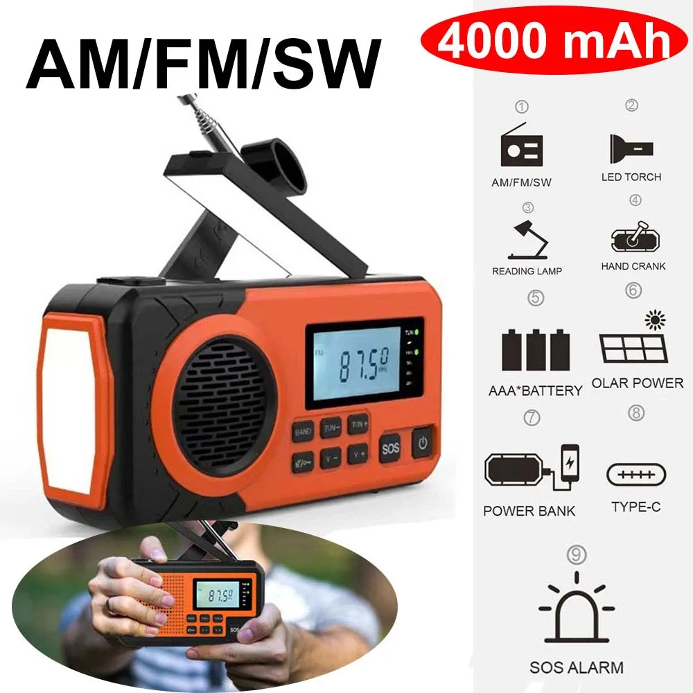 LOTOTG Portable Emergency Solar Power Radio Hand Crank Charging AM/FM Weather Radio Led Reading Flashlight Bank Phone Charger - Image 9