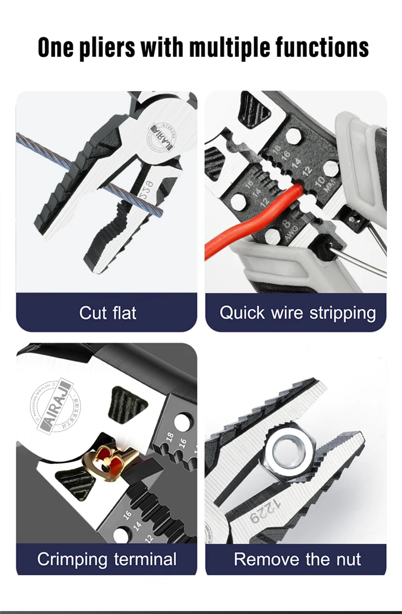 AIRAJ Multifunctional Universal Diagonal Pliers Hardware Wire Cutters Professional Electrician Anti Slip - Image 17