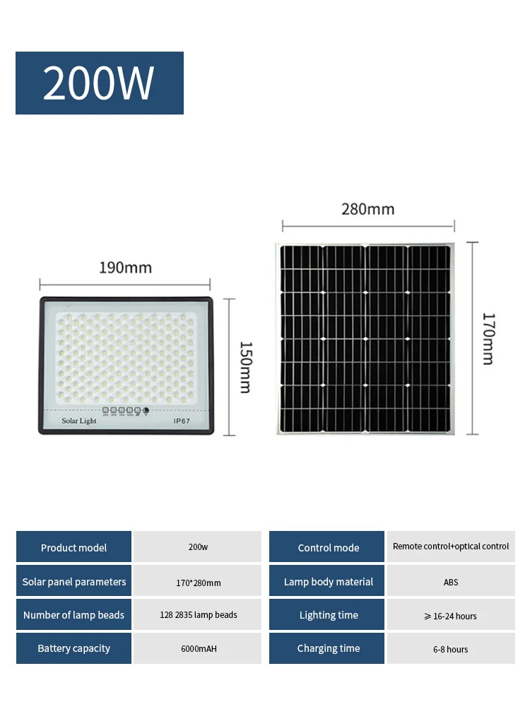 300W Solar Lamp Outdoor Waterproof Spotlights Solar Lights Remote Control Solar Floodlight - Image 7