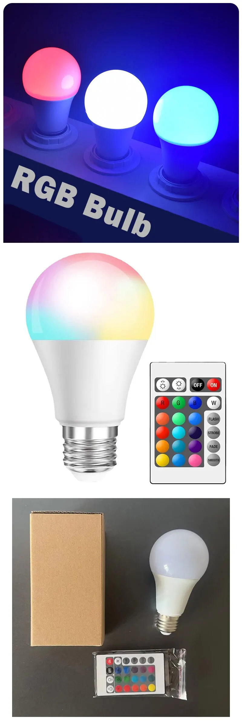 16 Colors RGB Bulb LED Multicolor Bulb E27 220V Household Lighting Dimmable Atmosphere Light - Image 12