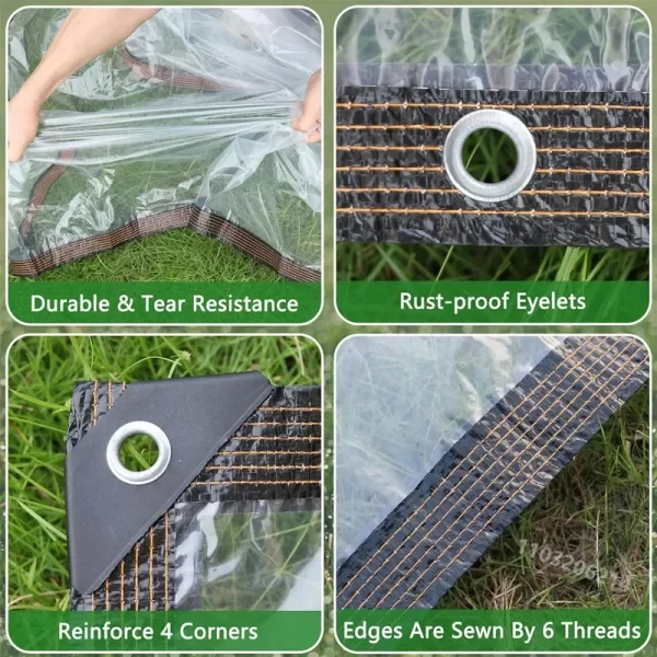 Thicken Transparent Waterproof Tarpaulin Garden Rainproof Clear Poly Tarp Plant Cover Insulation Shed Cloth with Grommets - Image 3